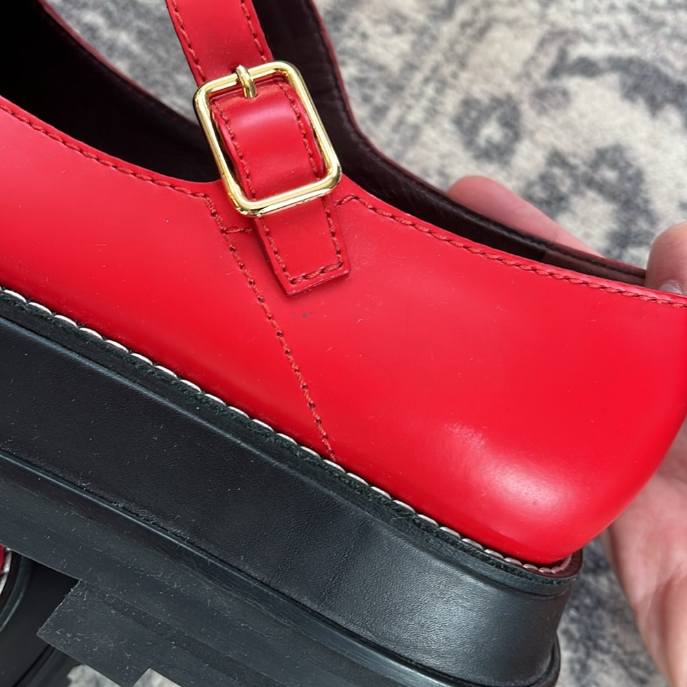 Burberry Aldwych Chunky Lug Sole Mary Jane Platform Loafer Cherry Red Size 40 - Picture 13 of 16